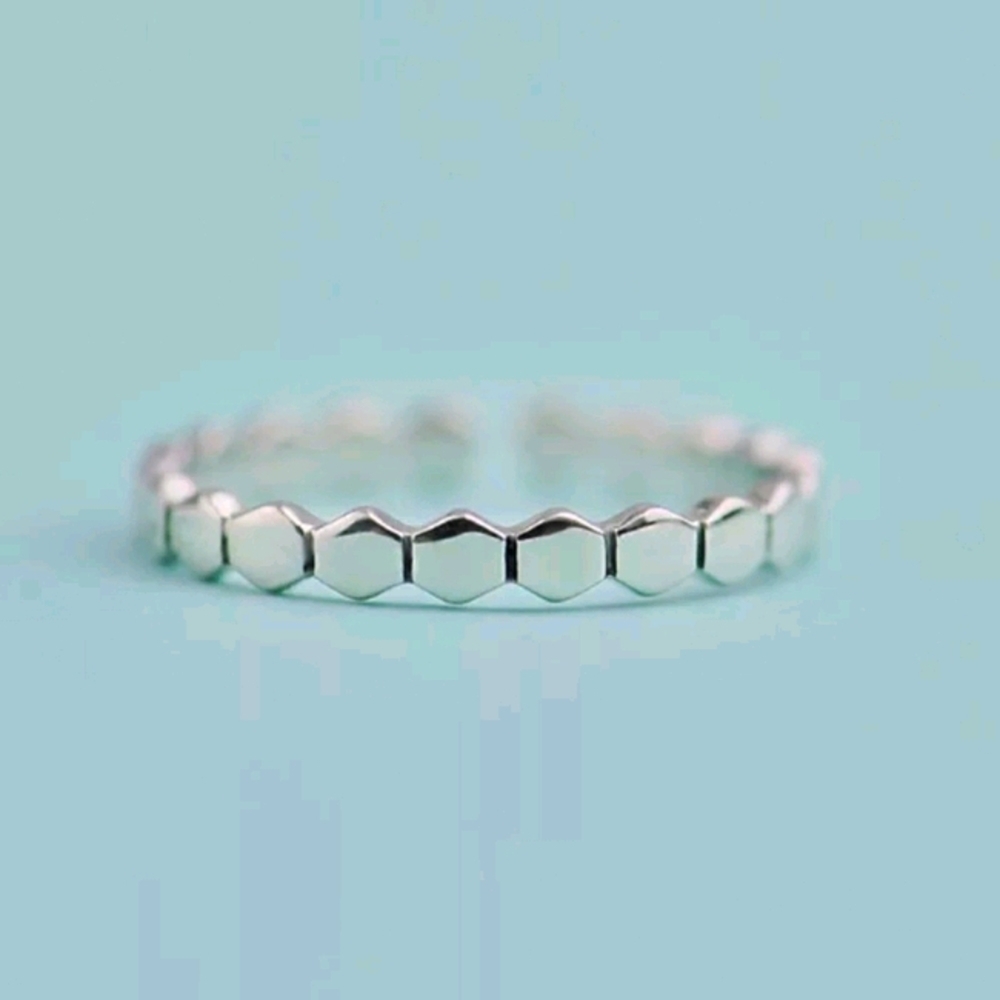 NEW 925 Sterling Silver Hexagon Design‎ Stacking Adjustable Band Ring
